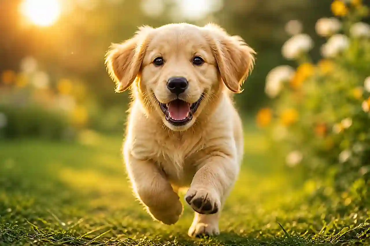 Happy dog running outdoors